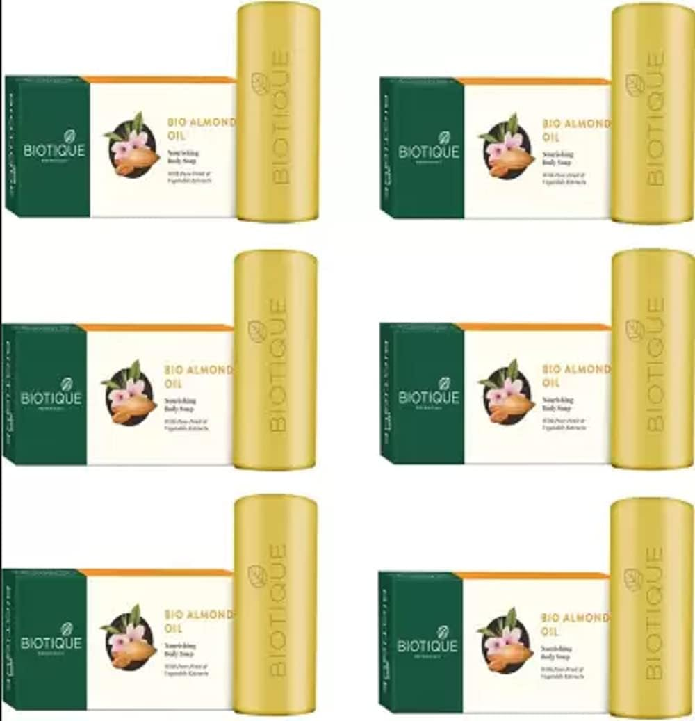 Biotique Bio Almond Oil Nourishing Body Soap, 150G (Pack of 6) image number 1