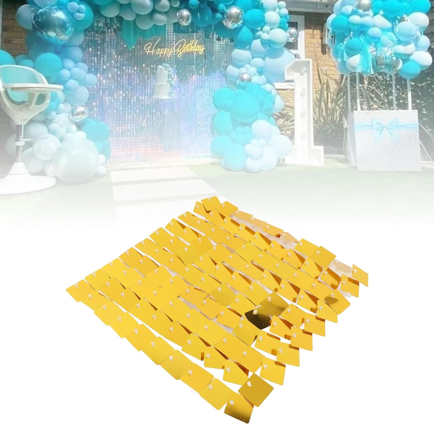 8PCS Glitter Background Panels, Wall Backdrop Sequin Panels Gold Decoration Shimmer Panels, Sequins Backdrop Decoration Panels, Glitter Bling Photo Background Decorations (Gold) - Gold image number 5