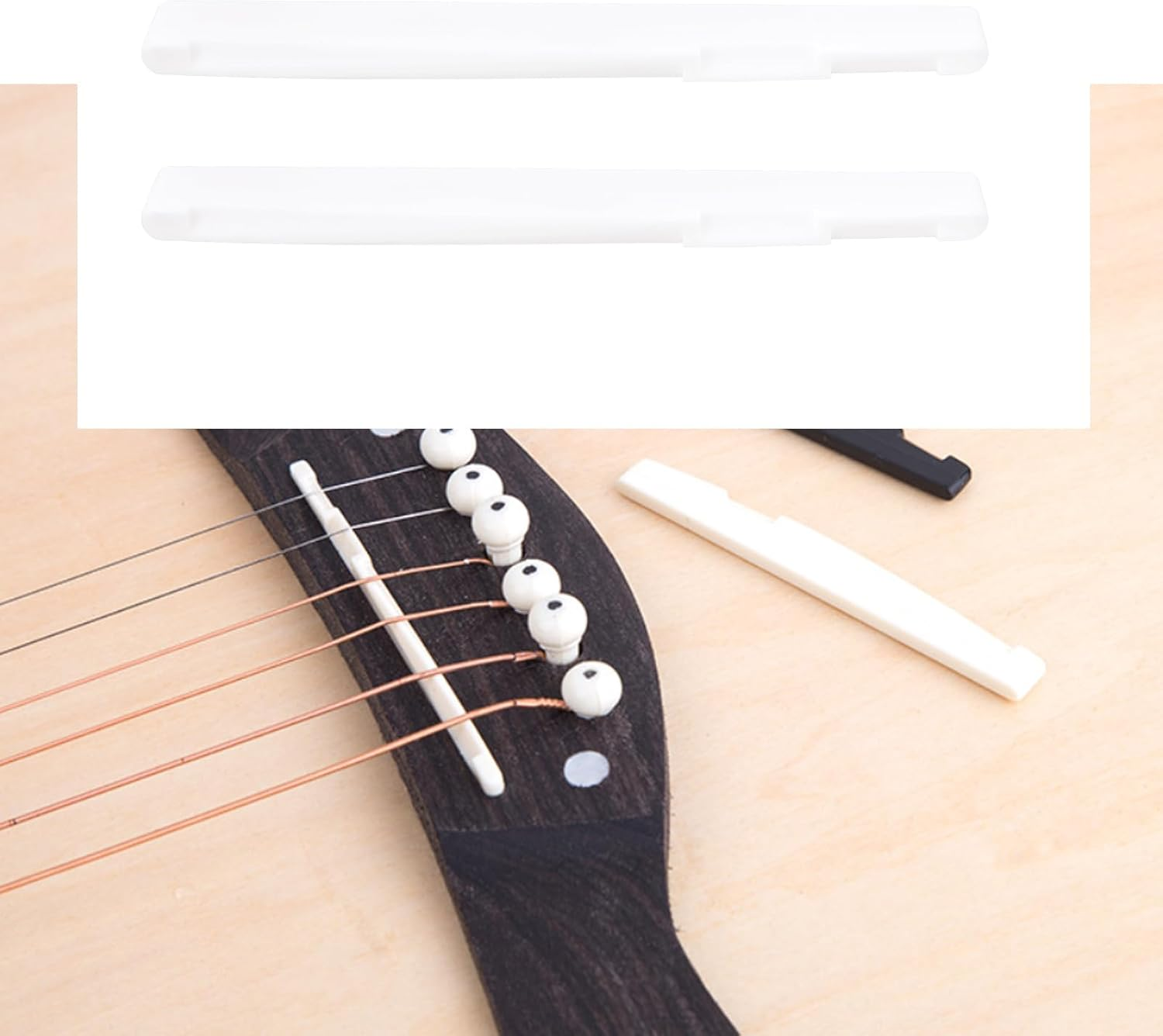 2Pcs 6 String Acoustic Guitar Bone Bridge Saddle 72X3X9Mm Bone Acoustic Guitar Compensated for Acoustic Guitar Luthier Compatible with Martin Guitar(White) image number 6