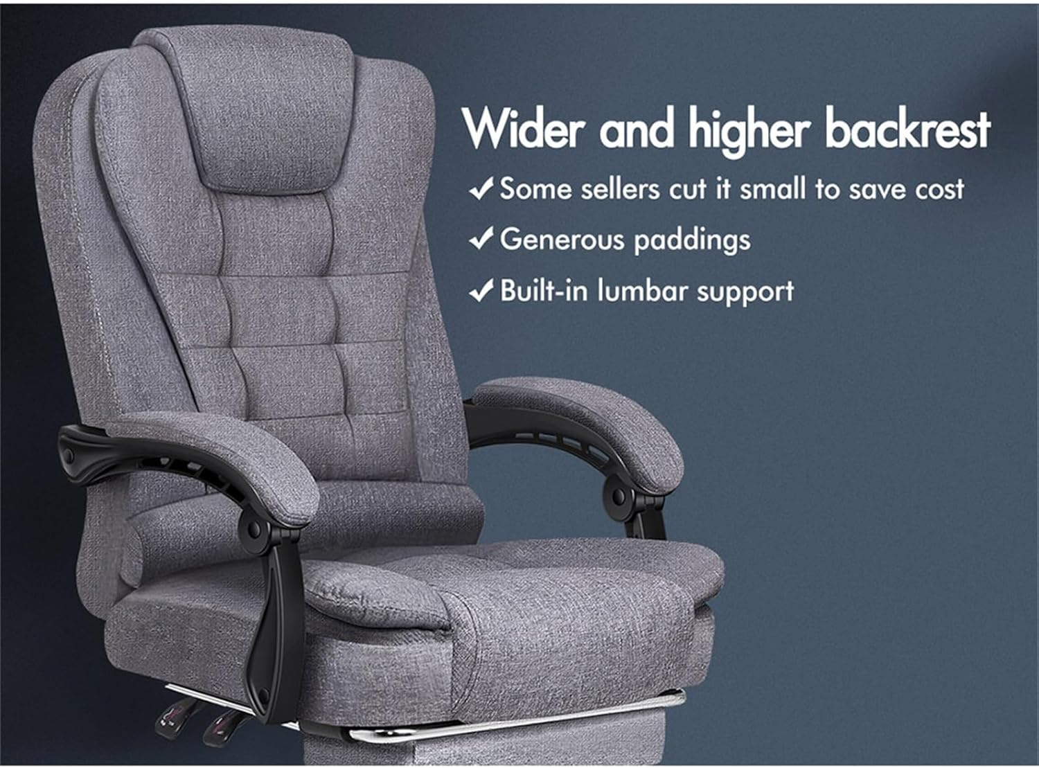 ALFORDSON Fabric Grey Swivel Video Game Chairs, Office Chair Ergonomic Computer Desk Chair Executive Home Desk Chair with Footrest - Dale Black image number 7