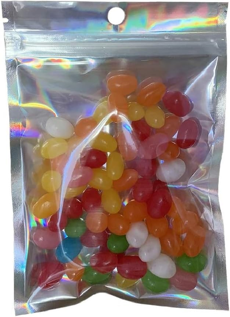 Holographic Foil Pouch Bags Flat Ziplock Bag Permotary Resealable Smell Proof Bags Colorful Aluminum Foil Bags Rainbow Mylar Bags for Food Storage Party Favor Trip (4"X 6", 50Pcs) image number 1