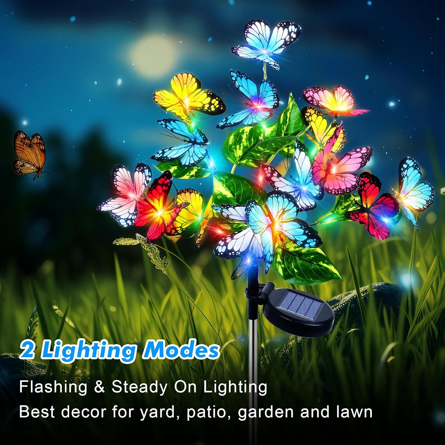 Ninonly Solar Garden Lights Outdoor 2 Pack, Solar Butterfly Lights with 2 Lighting Modes, Waterproof Solar Powered Butterfly Lights Landscape Lighting for Yard Garden Pathway Decoration image number 3