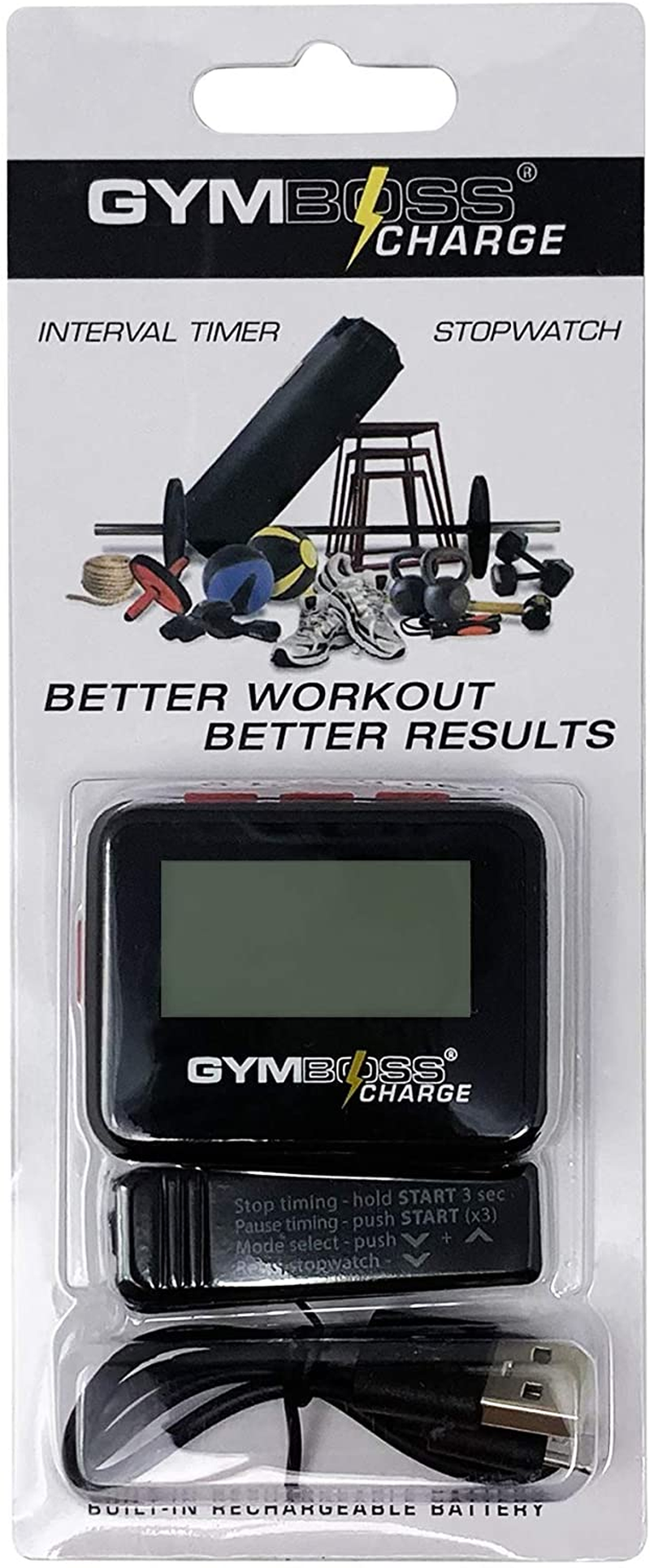 (Black Red) - Gymboss Charge Interval Timer and Stopwatch