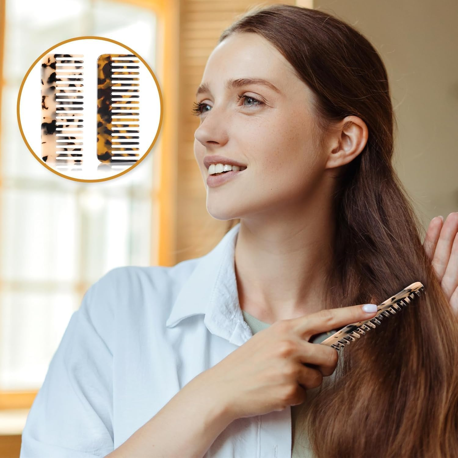 Wide Tooth Detangling Comb, Acetate Hair Tools &ndash; Large Size for Thick/Curly/Wavy Hair, Wet/Dry Use, Leopard Print Pocket Design, Gentle Detangler（2-Pack） image number 4