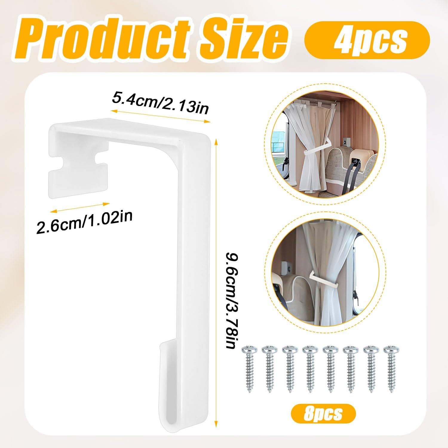 PEUTIER 4 Pack RV Curtain Track Clip Set, Plastic RV Side Curtain Holder Camper Window Curtain Hold down RV Parts and Accessories (White) image number 3