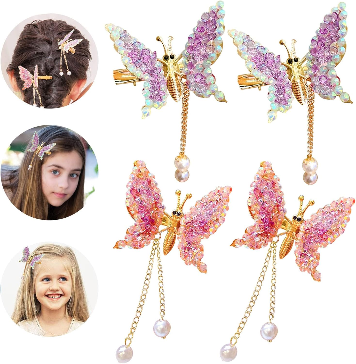 Hair Clip Butterfly Hair Clips Hair Clips Girls Hair Pins Hair Clip Hair Band Bridal Ladies Hair Jewellery Decoration, Pack of 4 image number 6