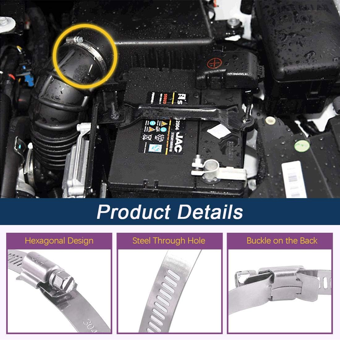 Swpeet 15Pcs 11.5-12Inch (289-311Mm) Hose Clamp 304 Stainless Steel Adjustable Range Worm Gear Hose Clamp Fuel Line Clamp Perfect for Plumbing, Automotive and Mechanical Applications image number 4