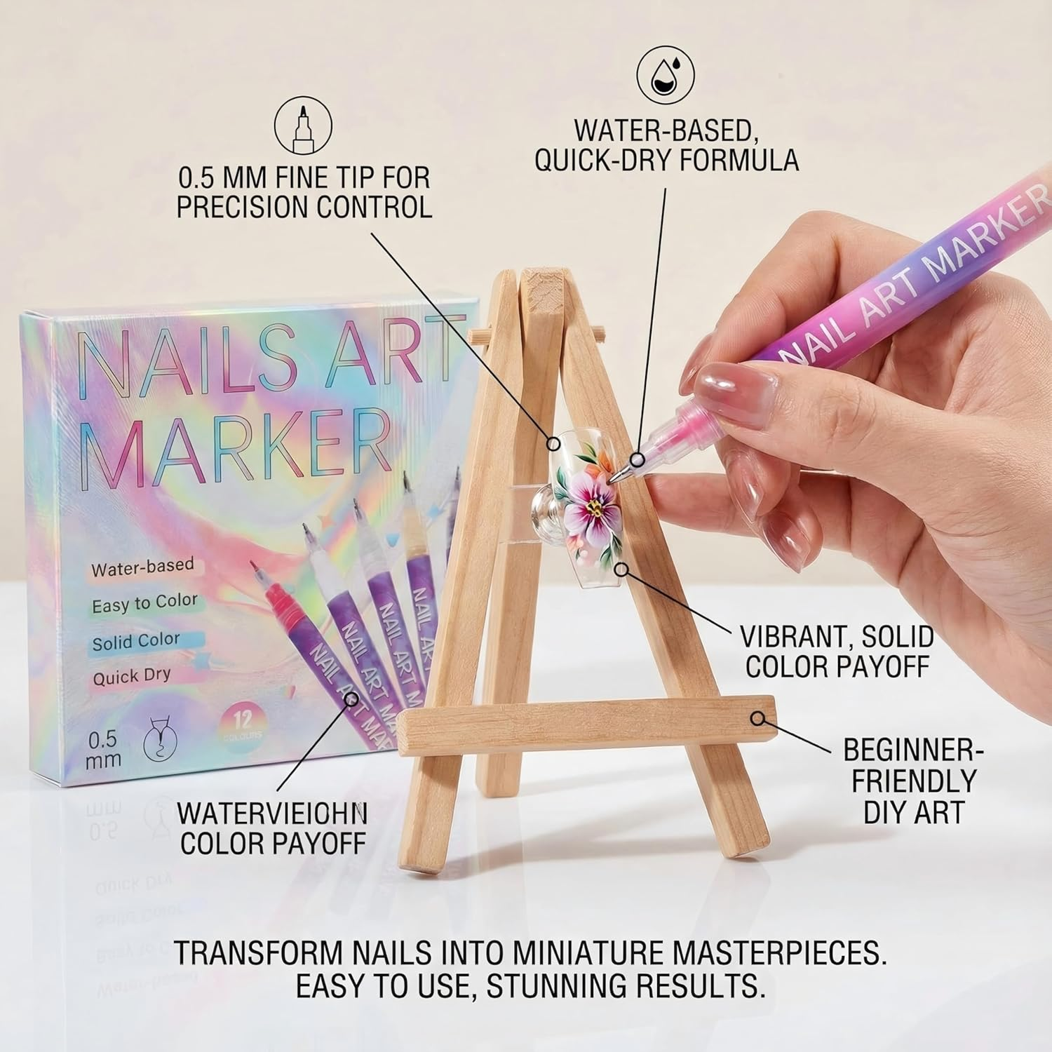 12 Colors Nail Art Pens Set, 3D Quick-Dry 0.5MM Nail Polish Pens, 2025 DIY Nail Art Marker Graffiti Dotting Pen for Nails Art Design Manicure Nail DIY Decoration image number 2