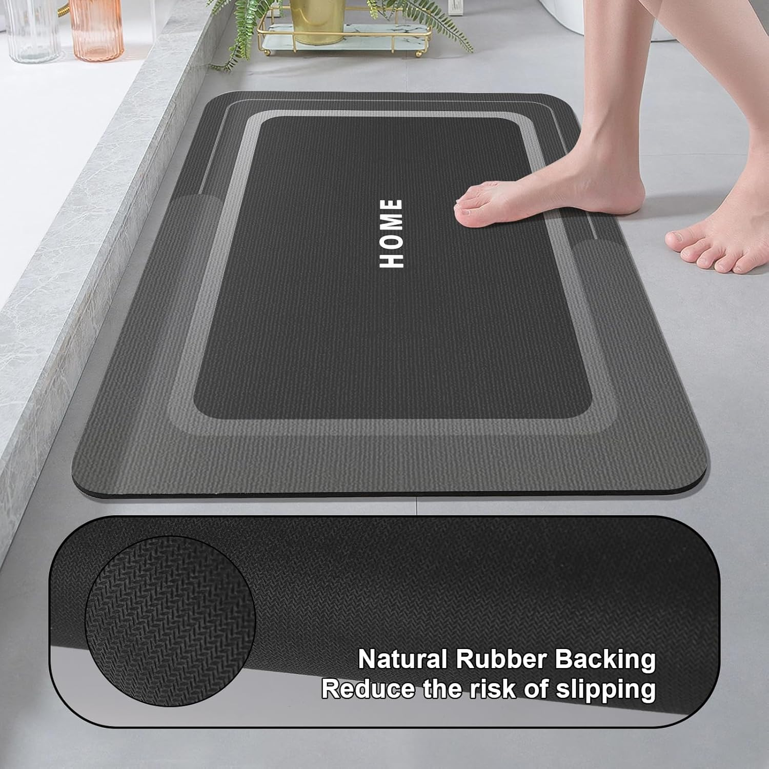 Bath Mat Rugs Bathroom Rug Non Slip Bath Rugs Quick Dry Absorbent Bath Mats for Bathroom Floor (Dark Grey, 40 X 60 Cm) image number 5