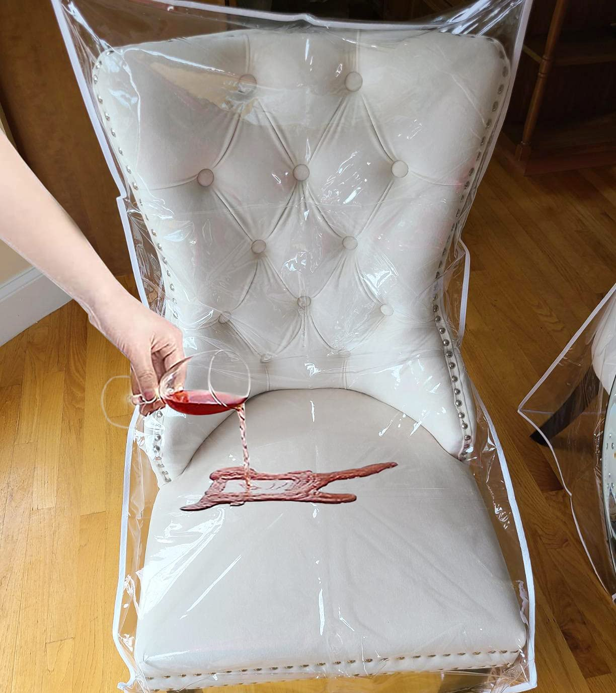 Plastic Chair Covers for Dining Room Waterproof Plastic Chair Covers with Backrests Heavy Duty Clear Chair Seat Cover, No Dust, Dirt, Spill, Paws and Claws Fit W/21 X D/18 Inch (2 Pack)