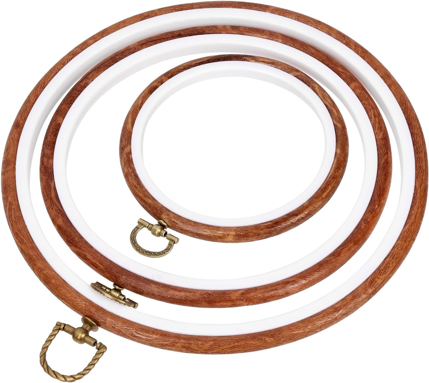 Glarks 3Pcs Circle Embroidery Hoops Set, 4.3In 6.69In 8.26In Imitated Wood Display Frame, Reusable Cross Stitch Hoop Ring with Mental Buckle Ideal for Art Craft DIY Sewing and Hanging Ornaments Decor image number 2