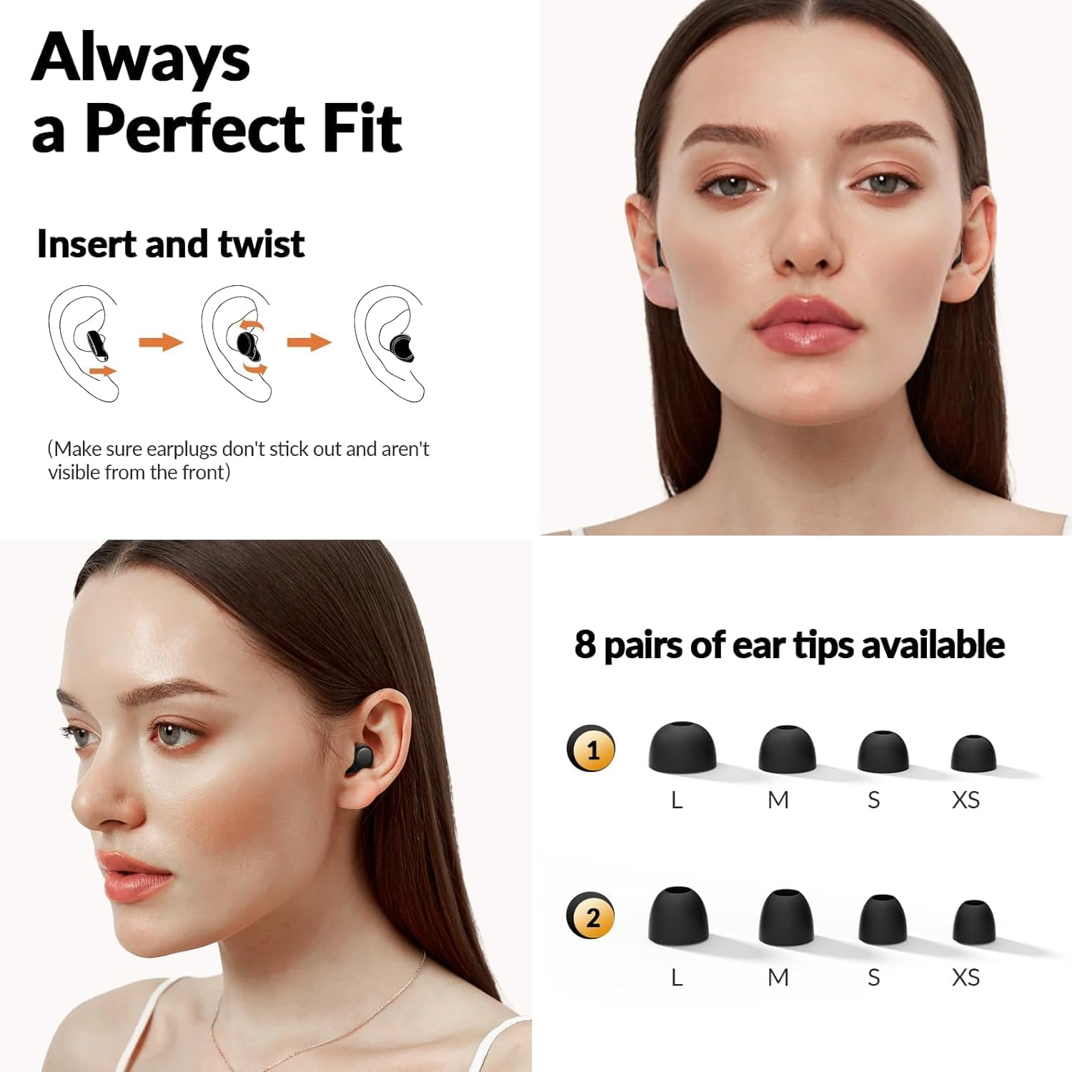 Ear Plugs for Sleeping Noise Cancelling, 45Db Hearing Protection, Reusable, for Concerts, Swimming, Block Snoring, & Motorcycles, 4 Tip Size Ear Plugs for Noise Reduction with Storage Case image number 2