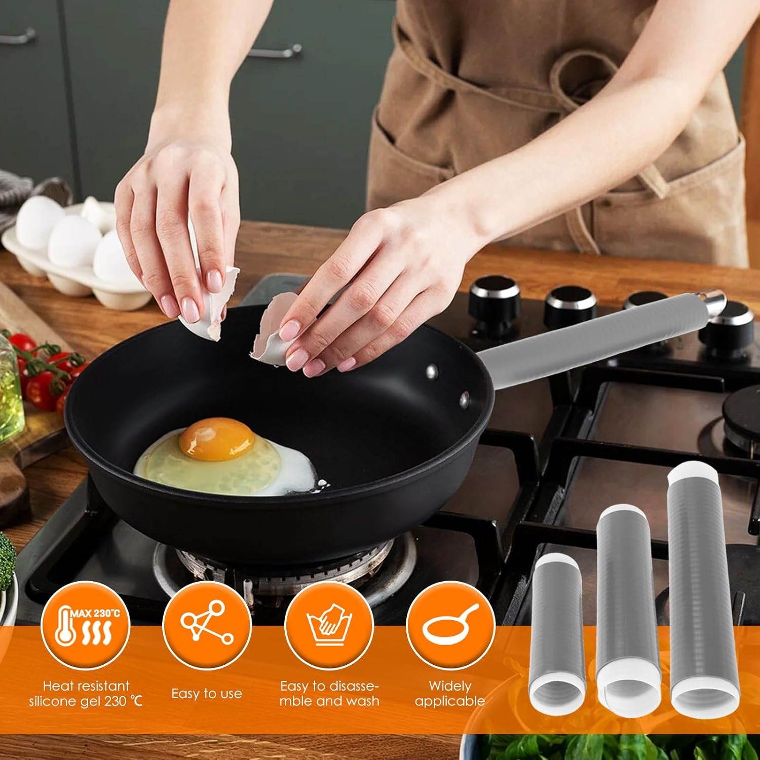 3Pcs Hot Handle Covers Anti-Scalding Silicone Pot Handle Holder Heat Resistant Baking Pa Handle Sleeve for Frying Pan Griddle Pan, Protect Your Hands(S+M+L) image number 1