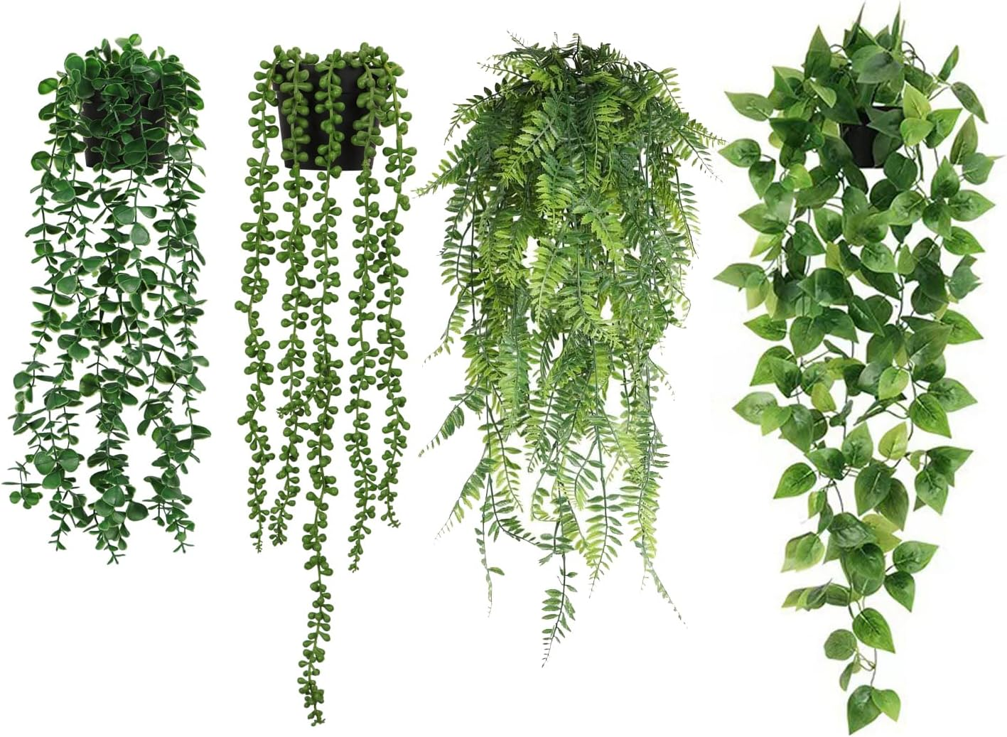 3 Pcs Artificial Hanging Plants-Eucalyptus Mandala Snow Pea Vine in Pot Plants for Office Farmhouse, Fake Foliage Pendant Plant, Indoor Outdoor Wedding Home Decoration