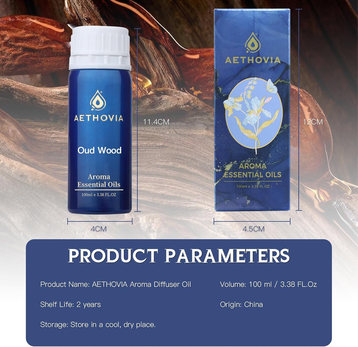 AETHOVIA 3.38 Fl. Oz Oud Wood Diffuser Oil - High Concentration of Natural Essential Oil, Long-Lasting Fragrance for Home Aroma Device, Meditation and Sleep Aid image number 1