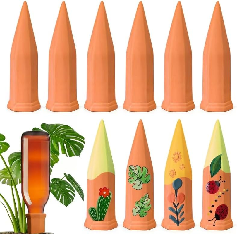 Self Watering Stakes Pack of 10, Terracotta Automatic Plant Watering Spikes for Indoor Outdoor Plants Wine Bottle Plant Watering Devices