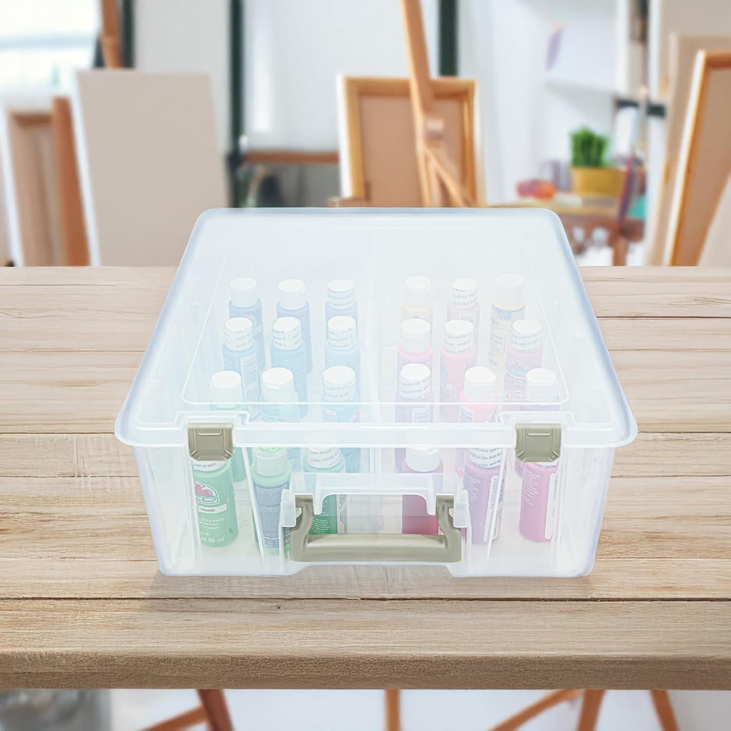 Artbin 6990SO Super Satchel Double Deep with Removable Dividers &ndash; Large Portable Art and Craft Storage, Translucent with Gold Carrying Handle and Snap-Tight Latches, Clear & Gold image number 1