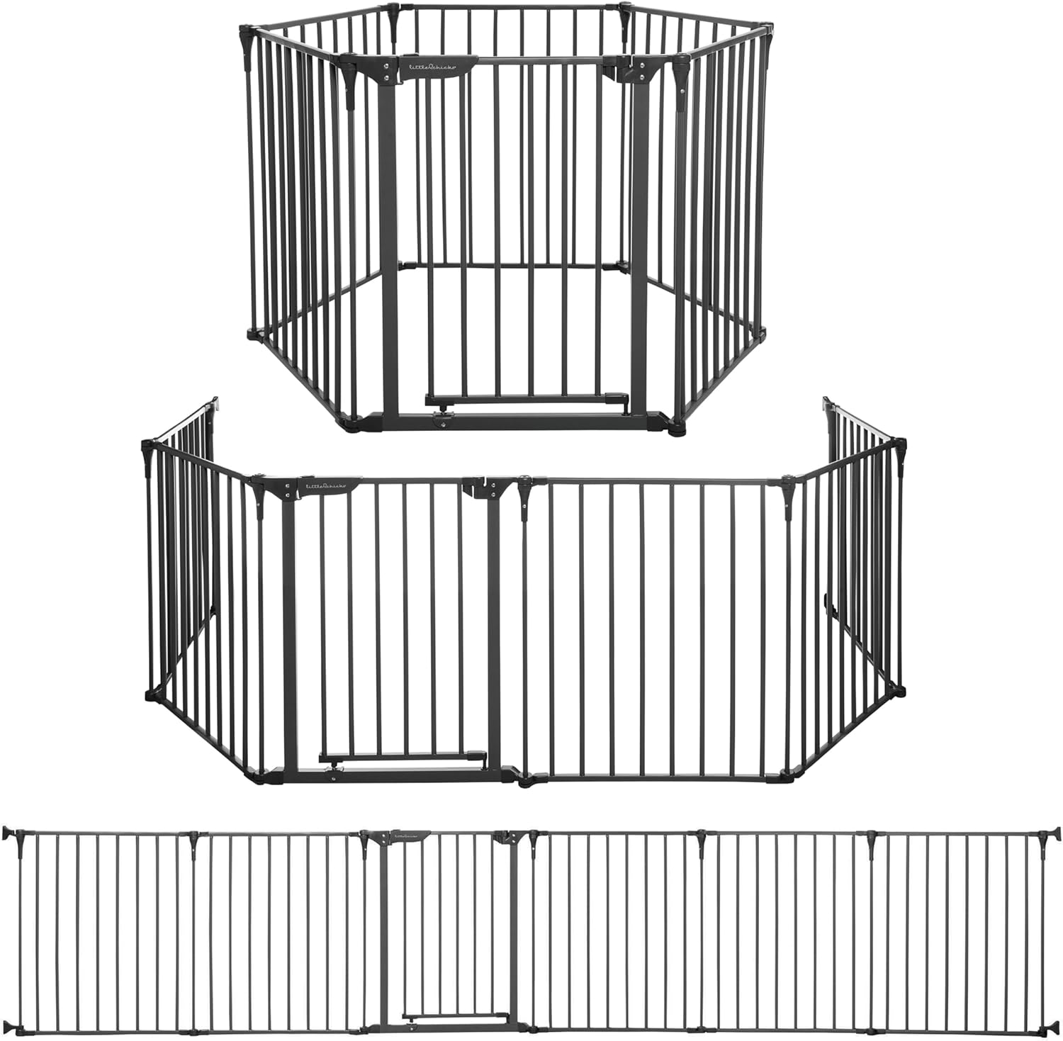 Little Chicks Oxford 3-In-1 Play Yard, Baby Gate, and Fireplace Fence - 151 Inch Extra Wide Baby Gate Barrier - Toddler Playpen - Black image number 5
