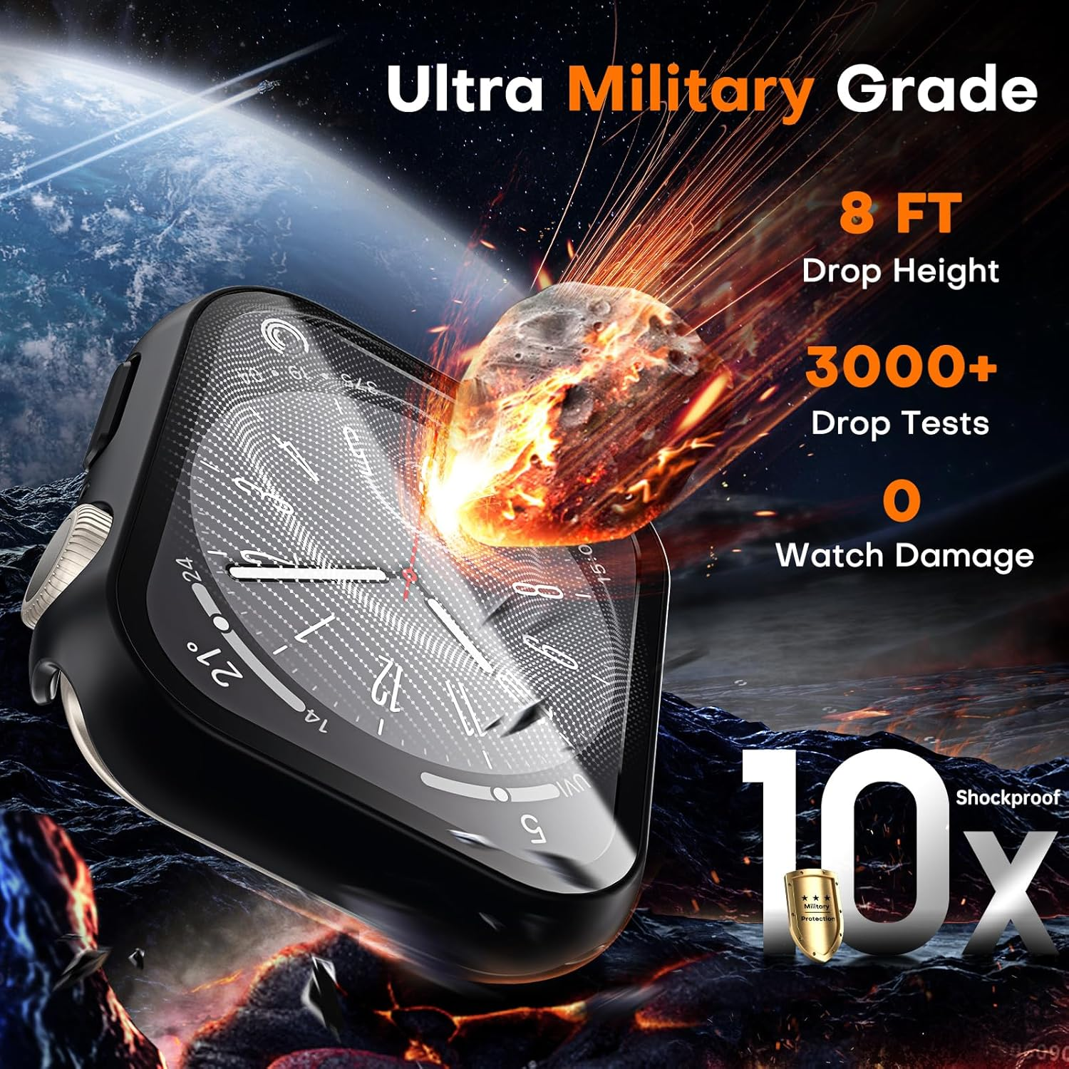 TOCOL 2-Pack Case for Apple Watch Series 11/10 42Mm, Built-In Tempered Glass Full-Coverage Screen Protector, Sensitive Touch, Anti-Bubble, Shockproof, Black and White image number 4