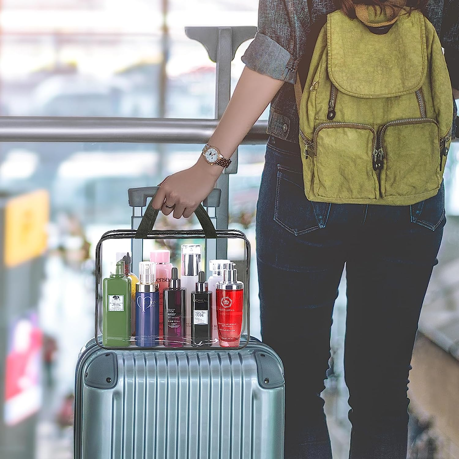 2 Pieces Large Clear Makeup Cosmetic Toiletry Organizer Bag, Clear Plastic Tote Bags, Waterproof Transparent Small Clear Handbag Purse, Clear, L image number 2