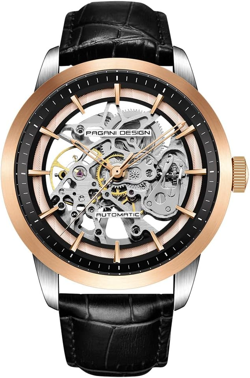 Pagani Design 2024 Men'S Automatic Skeleton, Automatic Stainless Steel Men'S Watch, Leather Strap, Pointer Series, Waterproof up to 100 Metres
