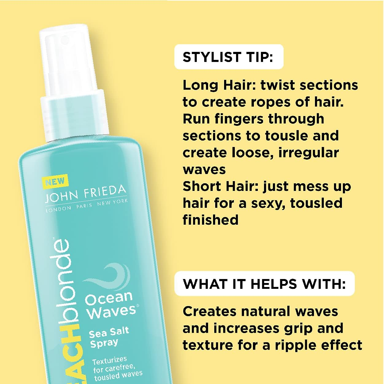 John Frieda Beach Blonde Sea Waves Salt Spray, Wave Texturizing Spray, with Natural Sea Salt to Enhance Wavy Hair for Tousled Volume, 150 Ml image number 3