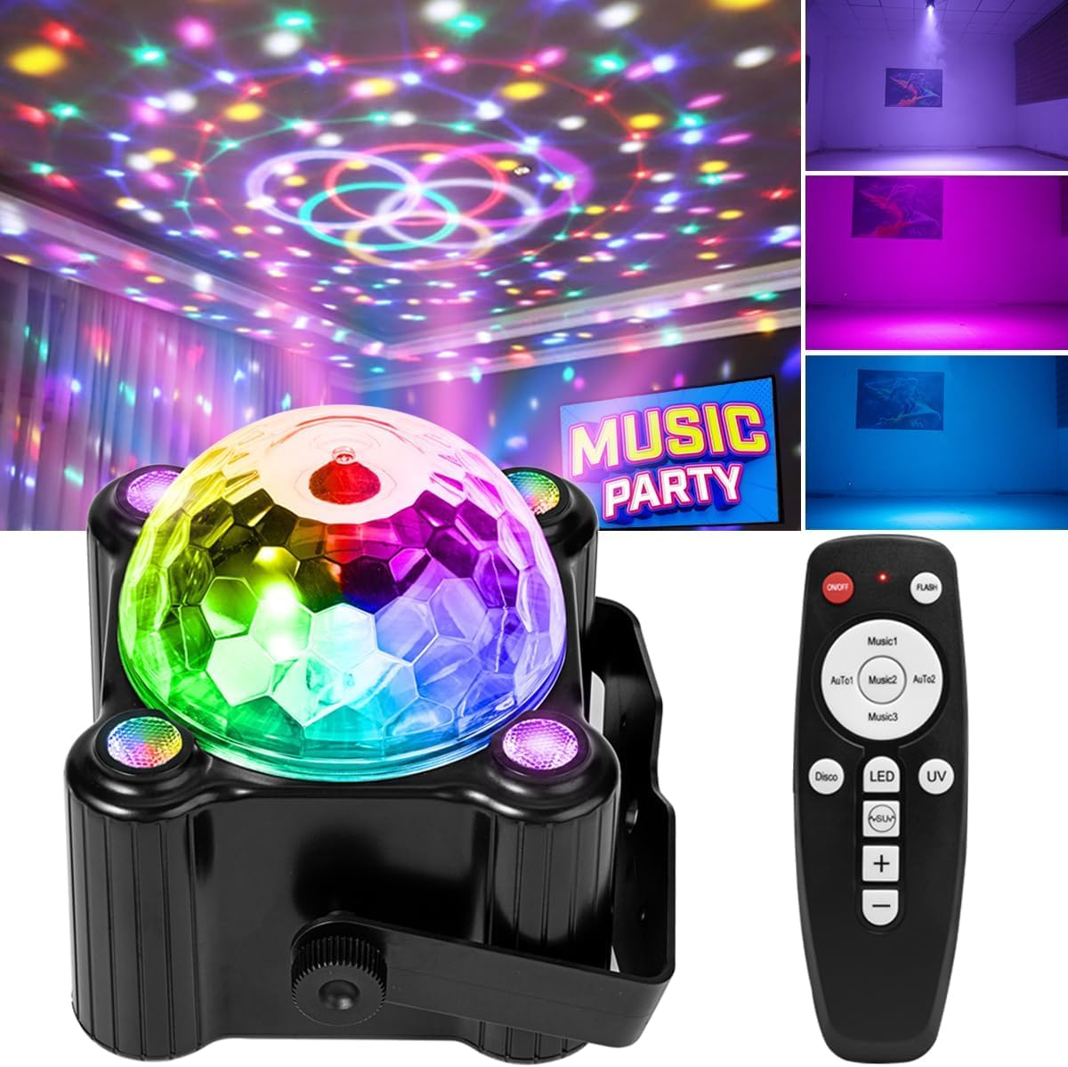 CTDZLED Disco Ball Party Lights Sound Activated Strobe DJ Stage Lighting for Indoor Room Outdoor Dance Floor Parties Birthday Rave Home Karaoke Halloween Christmas Wedding Show Bar Club image number 4