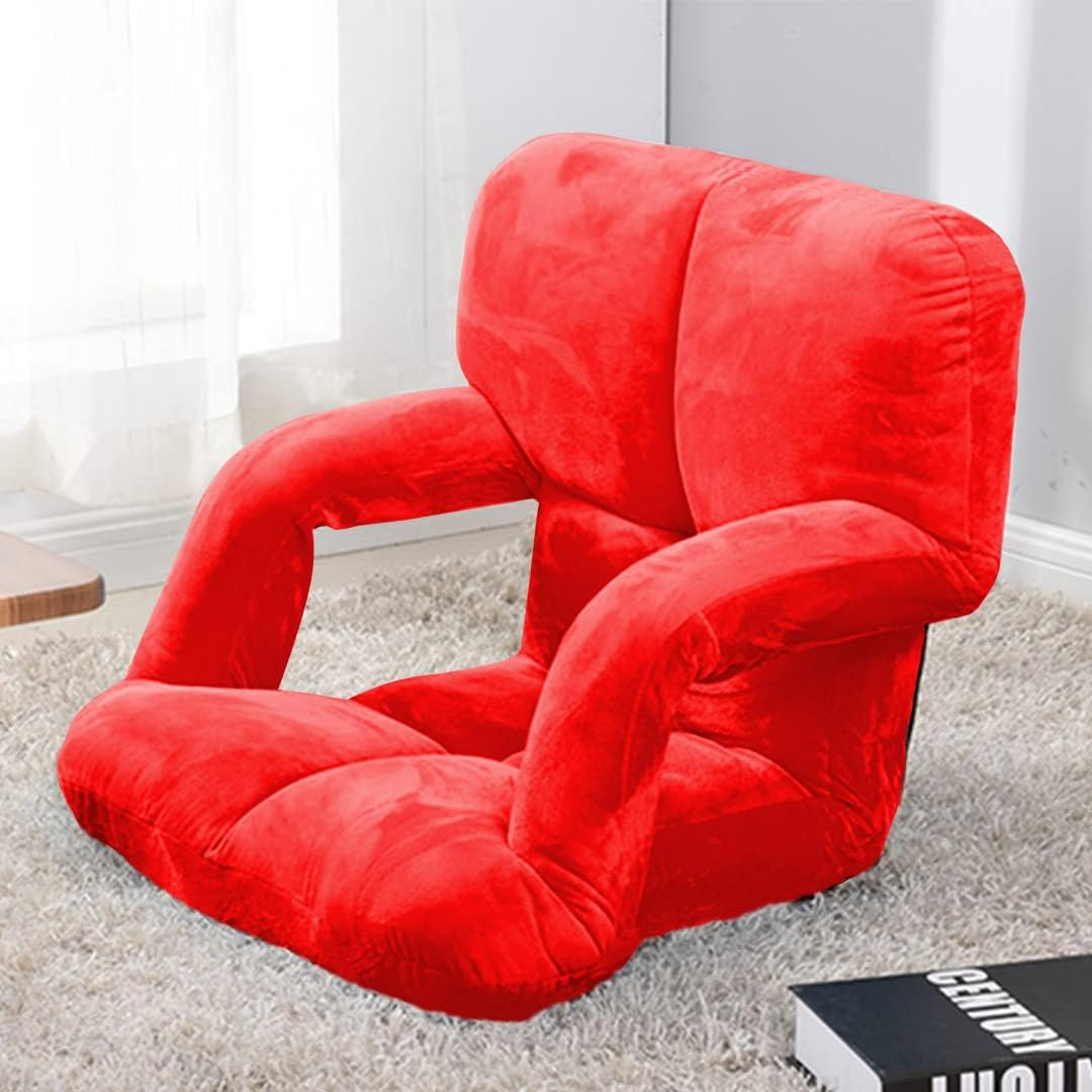 SOGA Foldable Lounge Cushion Adjustable Floor Lazy Recliner Chair with Armrest Red image number 1