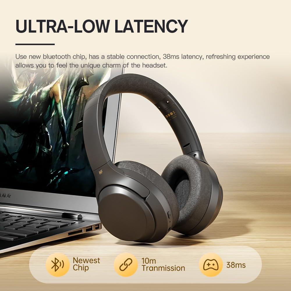 Ikf T1 Pro Bluetooth Headphones, Over-Ear Headphones, Foldable Headphones with High Fidelity Sound, 100 Hours of Use Time, Adjustable Lightweight, Pairing 2 Devices Compatible (Black) image number 4