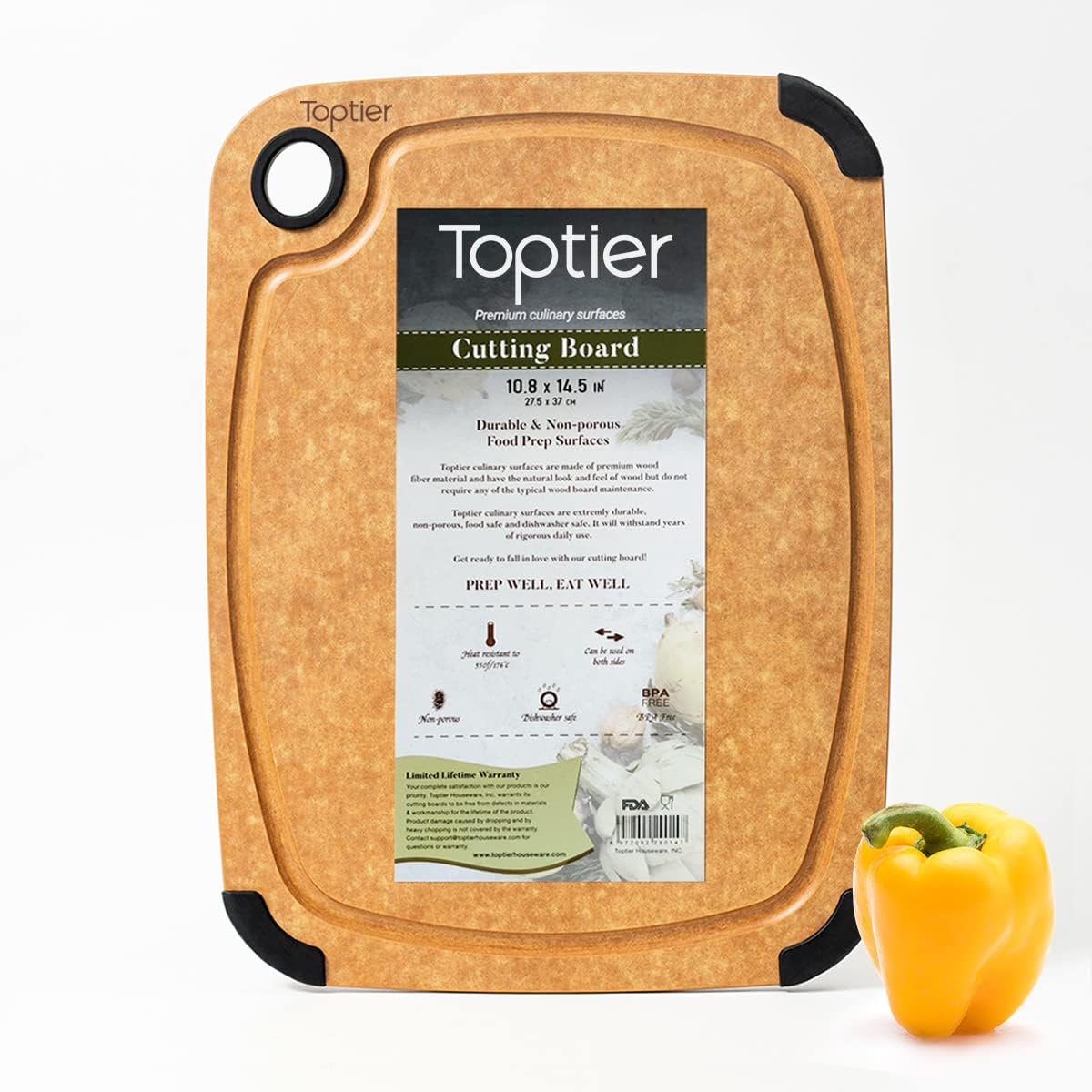 Cutting Board for Kitchen, TOPTIER Wood Fiber Cutting Board, Non-Slip Series Wooden Chopping Board, Dishwasher Safe, Juice Grooves Tableware Small (11.5" X 9.25") Natural/Armor
