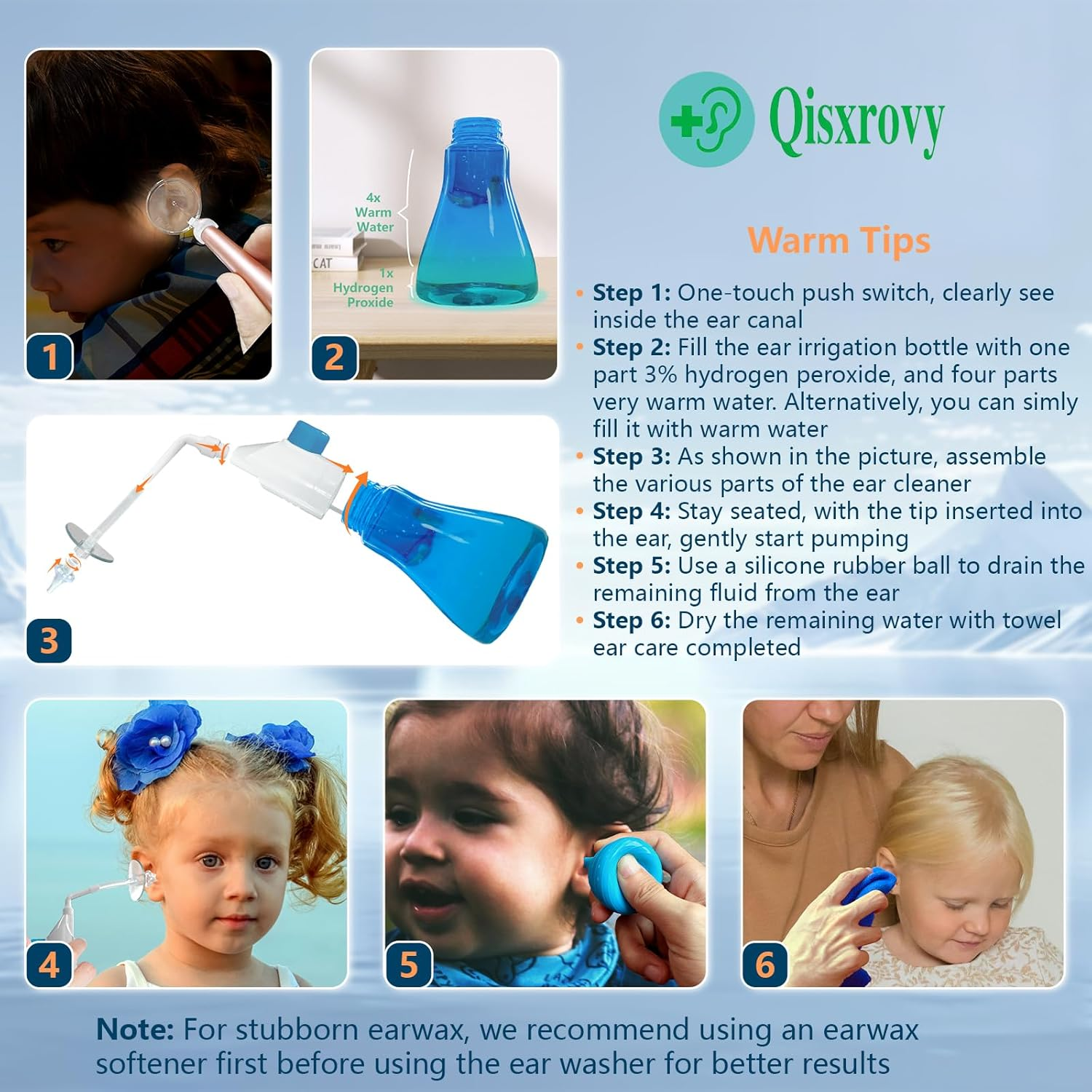 Ear Wax Removal Tool, Ear Cleaning Kits Safe Ear Irrigation Kit Ear Flush Kit for Adults Kids, Ear Wax Washer Device with LED Earwax Spoon, Basin, Bulb, Curette Kit, Towel, Tips, Storage Box Blue image number 4