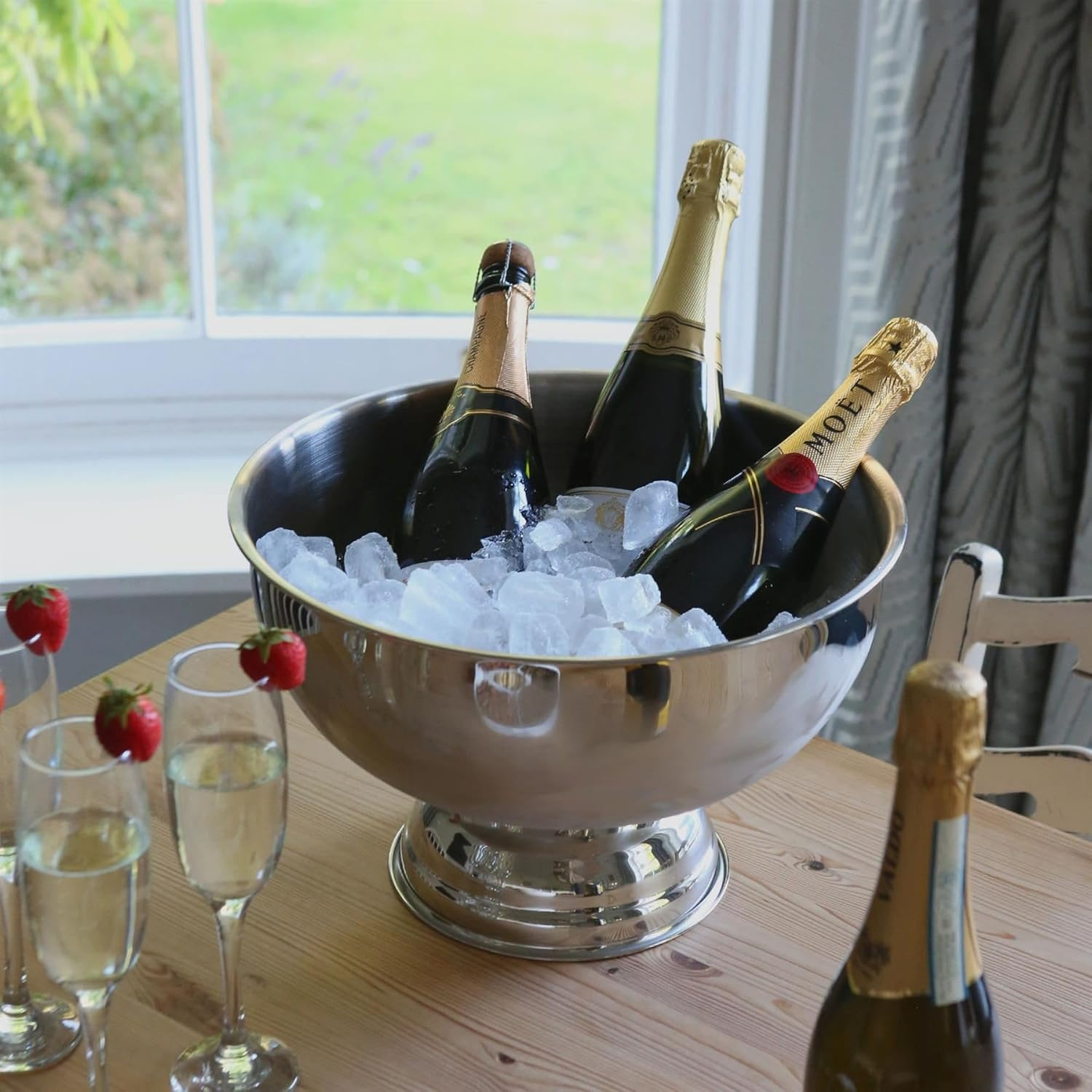 Rink Drink Stainless Steel Champagne Ice Bucket - 35Cm Plain - 1X Home Pub Garden Table Wine Champagne Water Beer Bottle Drinks Cooler