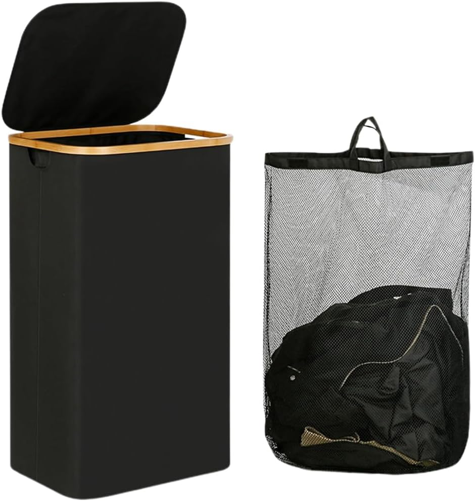 TOMVAES Laundry Hamper with Lid,Divided Folding Bamboo & Oxford Cloth Laundry Hamper,Modern Collapsible Hamper,Waterproof Liner, Great for Adults, Bathroom, Living Room image number 6