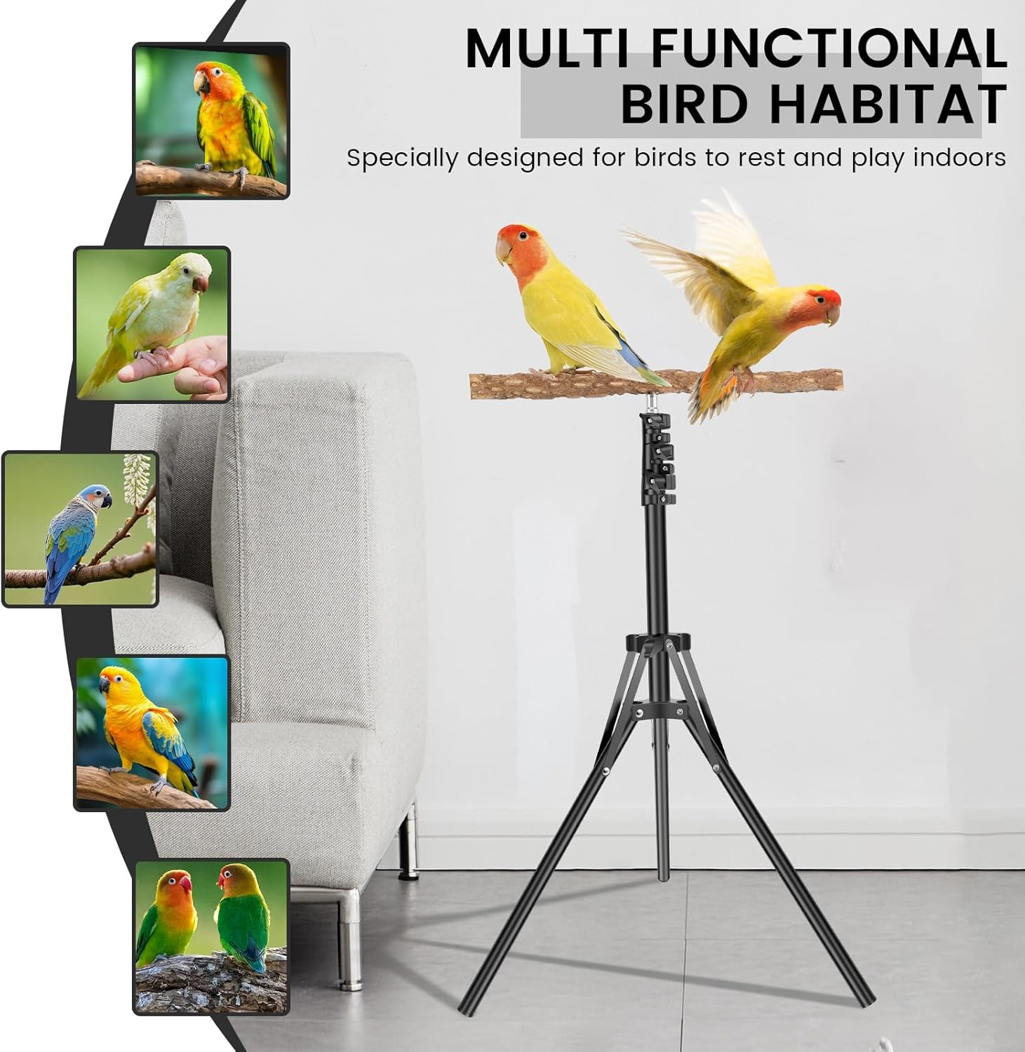 DJAPWPX Wood Bird Perch Stand, Easy to Install Bird Shower Perch, 16-63 in Height Adjustable Parrot Training Stand, Parrot Rack for Indoor and Outdoor image number 5