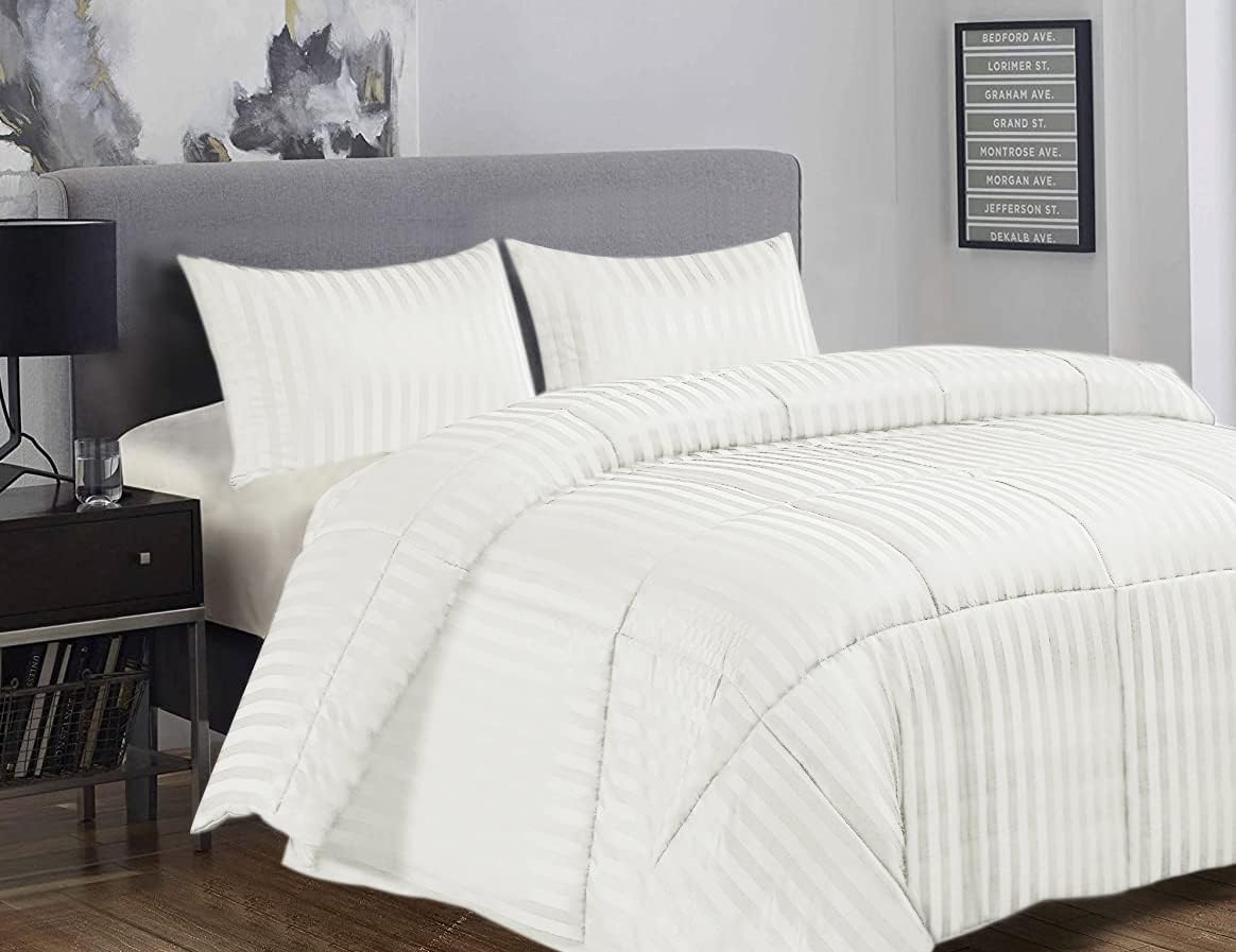 Ramesses Damask&acirc; Stripe Comforter 3-Pieces Set, Double, Cream