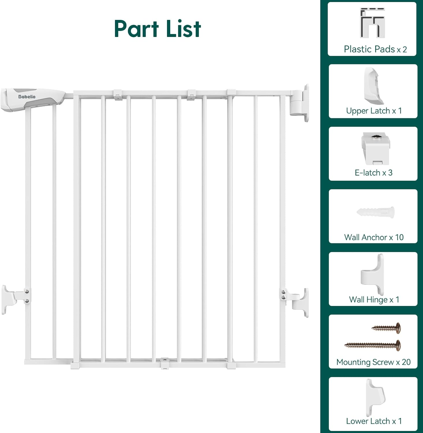 Babelio 66-109 CM Auto Close Baby/Dog Gate for Stairs, 2-In-1 Easy Swing Doorway and Hallway Pet Gate, with Extra-Wide Walk Thru Door and Threshold-Free Design, White image number 1