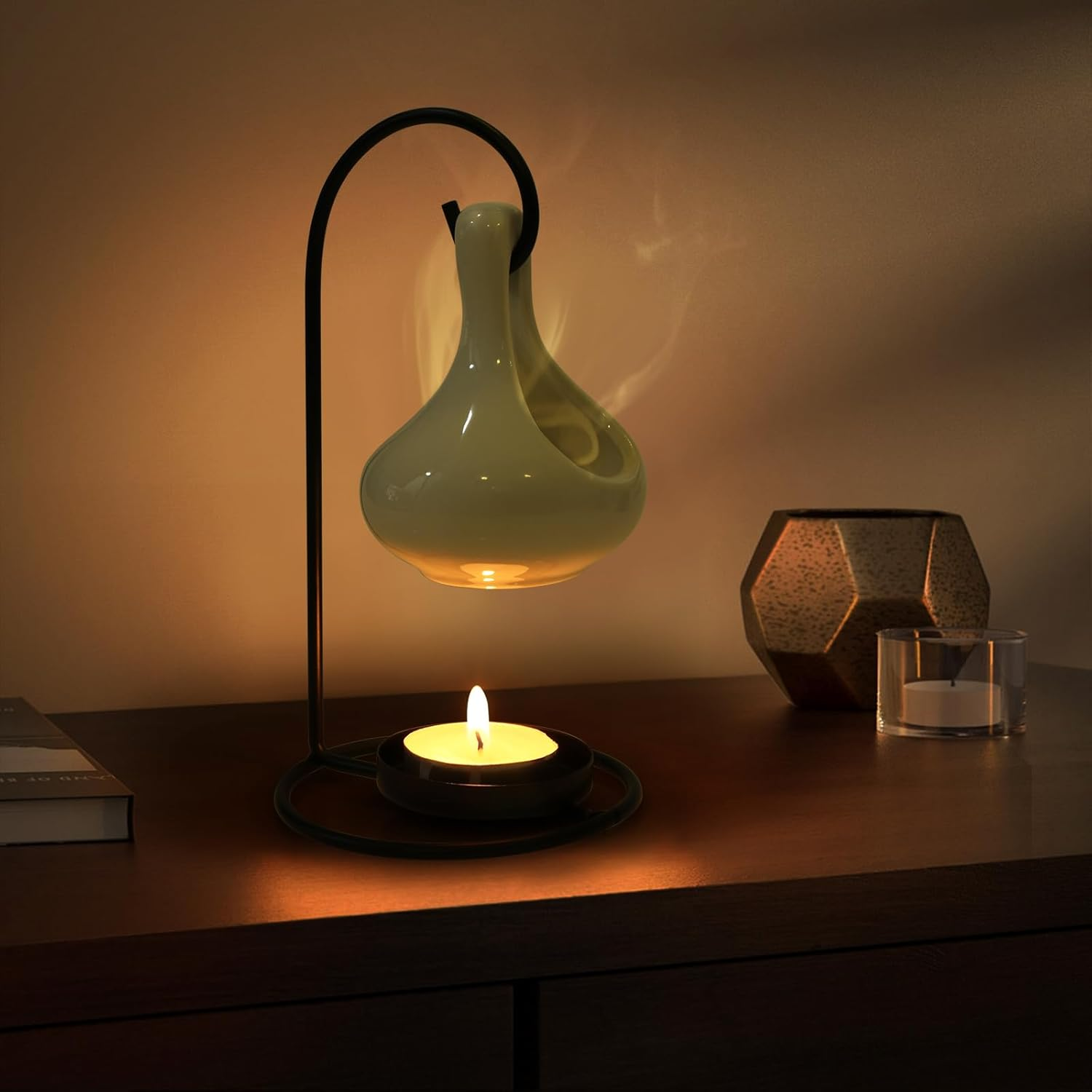 WD&CD Hanging Cauldron Wax Melt Essential Oil Burner, Essential Oils and Fragrance Scented Melter, Aromatherapy Holder Candle Scented Diffuser Home Bedroom Decor, White image number 6