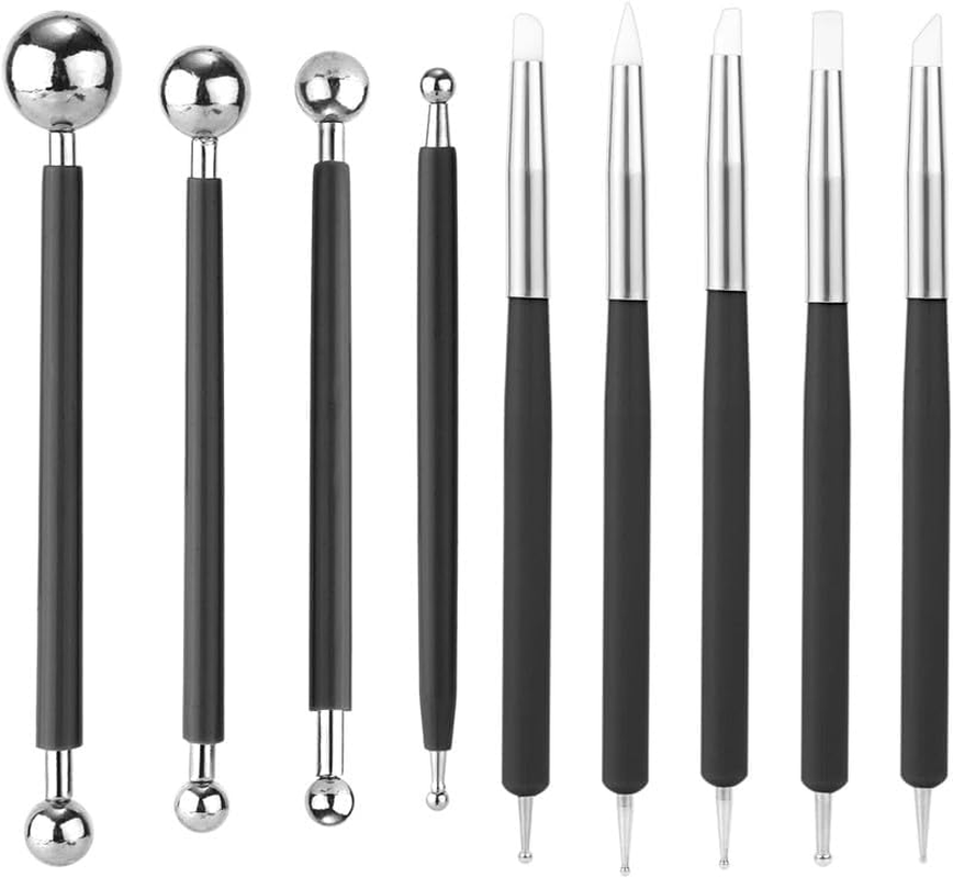 Double-Ended Sculpting Dotting Tools,9Pcs Ceramic Clay Ball Stylus Dot Painting Tools,Silicone Clay Sculpting Tool Double-Ended Rubber Tip Metal Ball Silicon Shaper Pens Modeling Stylus Dotting Tool image number 2