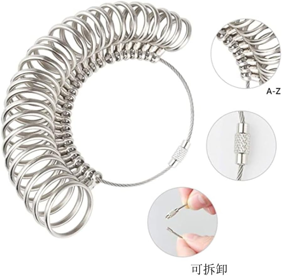Aluminum Ring Sizer Measuring Tool Set - Plastic Ring Mandrel & Stainless Steel Finger Gauges, Metal Sizer for Jewelry Making and Fitting image number 2