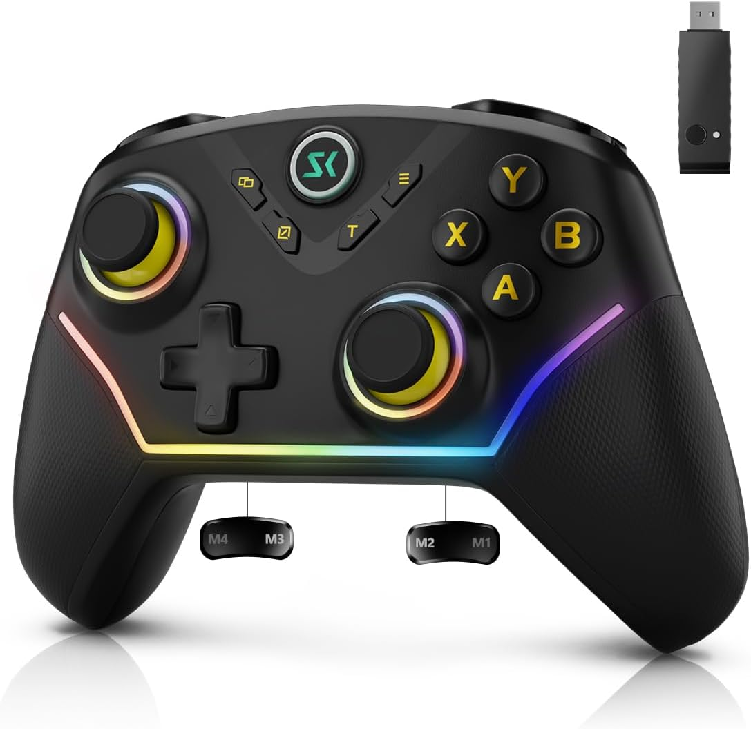 Kujian 2.4G Wireless Controller for Pc/Window/Switch/Oled/Lite/Android Compatible - Hall Effect Joysticks, Adjustable Hall Triggers, 1200Mah Long Battery Life, RGB Lights and Turbo (Black)