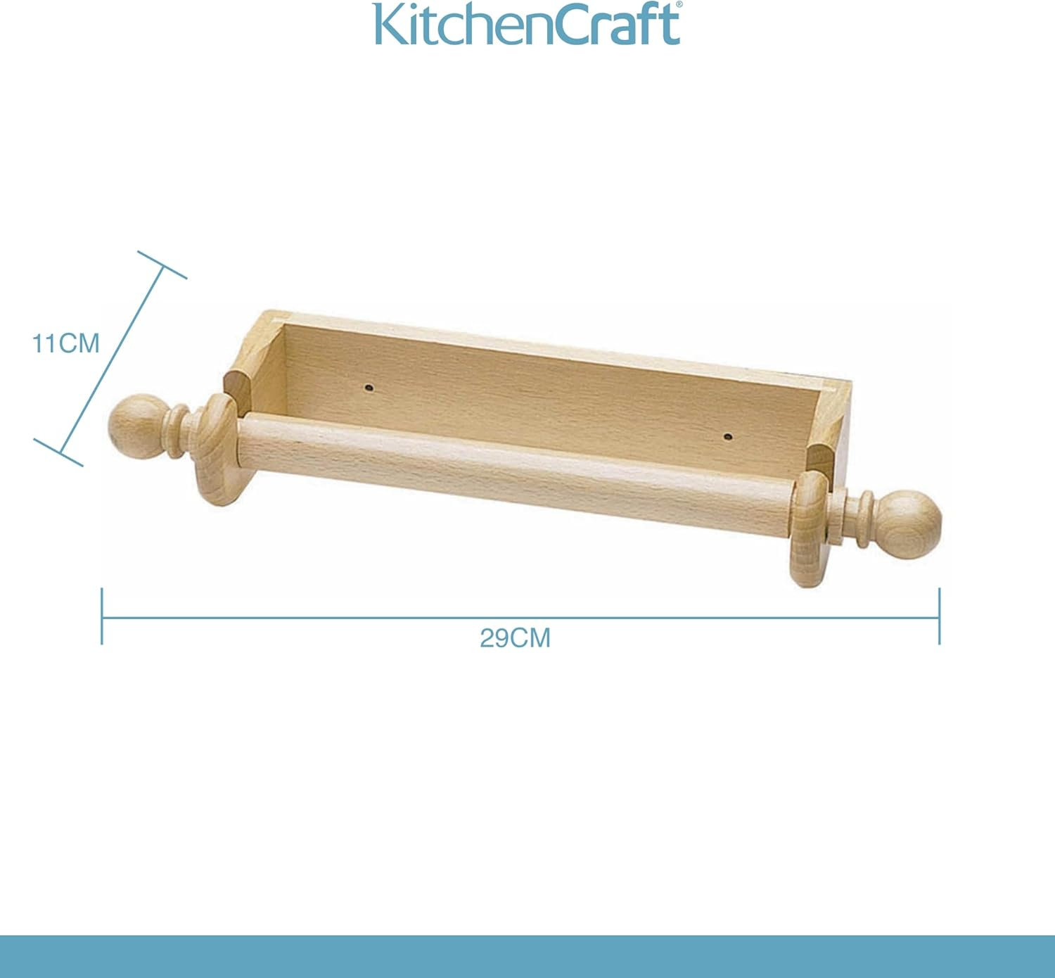 Kitchencraft Wall Mounted Kitchen Roll Holder to Fit 25 Cm Paper Towels, Beechwood, Brown