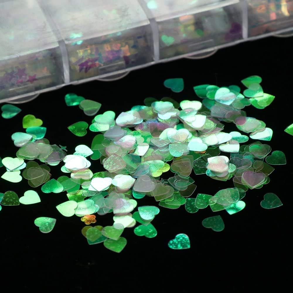 Circle Q 12-Shaped Holographic Nail Sequins Iridescent Mermaid Flakes Colorful Glitter Sticker Manicure Nail Art Design Make up DIY Decals Decoration (Mermaid)