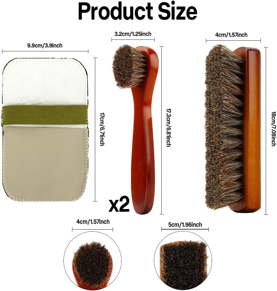 Shoe Brush 4 Pieces Horsehair Shoe Brush Shoe Brush Polish Kit Horse Hair Brush for Leather Cleaner Brush with Shoe Shine Cloth Leather Shoes Boot Cleaning Brush Care Clean Dauber Applicators image number 4