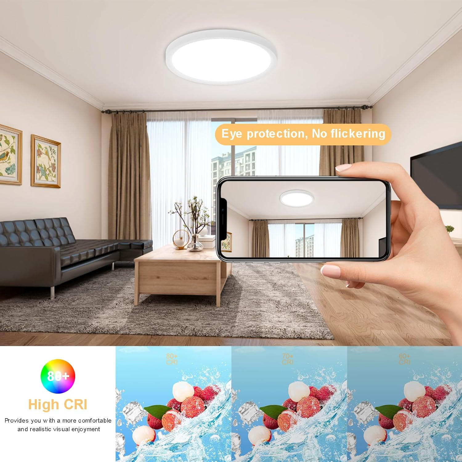 Bosite 30W 30Cm LED Ceiling Lights, 4000K 2700Lm round Ceiling Light Fixture, Ultra Thin Natural Light Ceiling Light, for Bedroom, Living Room, Kitchen,Corridor, Etc(Rustic) image number 3