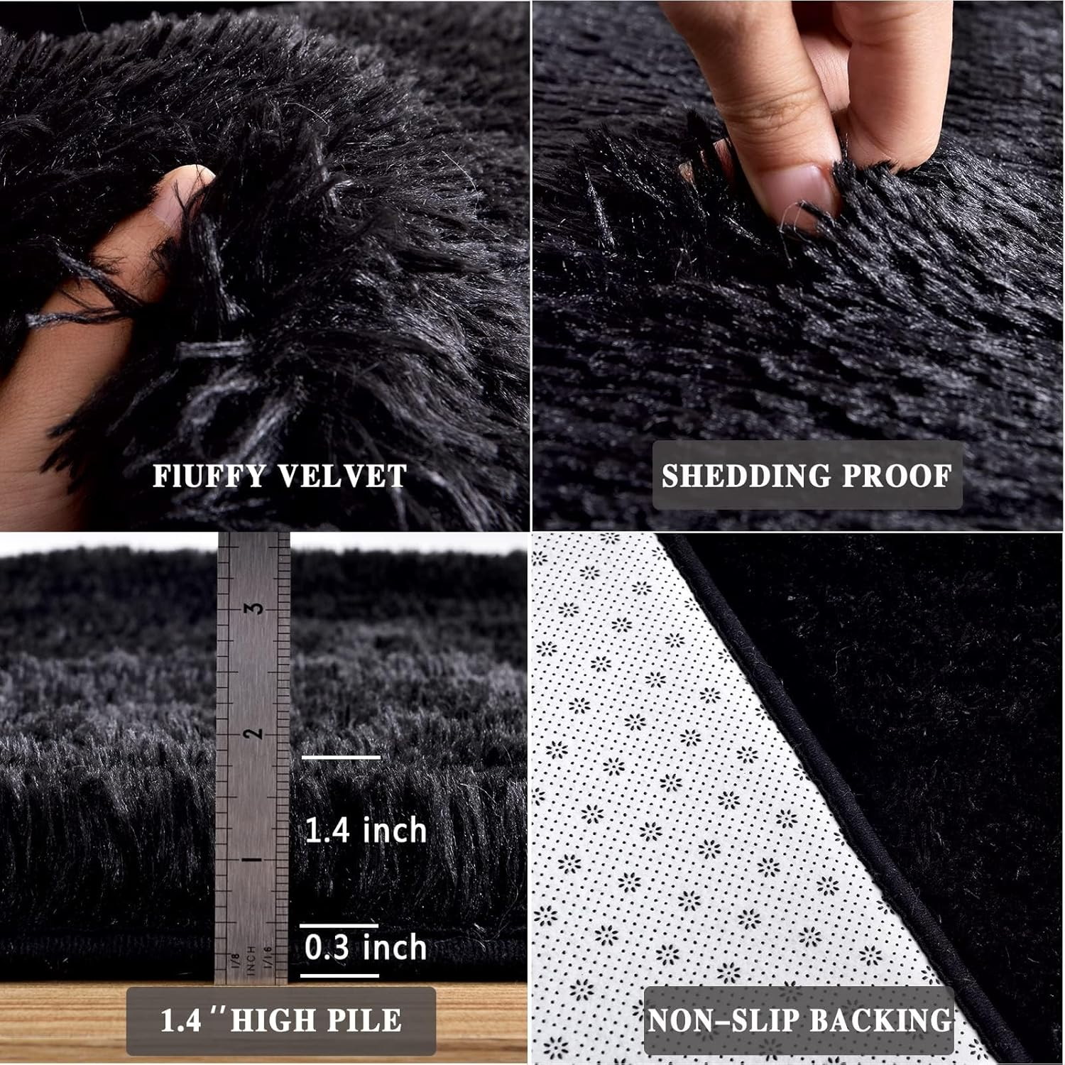 Shaggy Rugs for Bedroom Living Room, Super Soft Fluffy Fuzzy Area Rug for Kids Baby Nursery, Modern Indoor Plush Carpet for Home Decor, 4X5.2Ft Floor Furry Rugs for Children Dorm (Black, 120 * 160Cm) - Deep Grey image number 4
