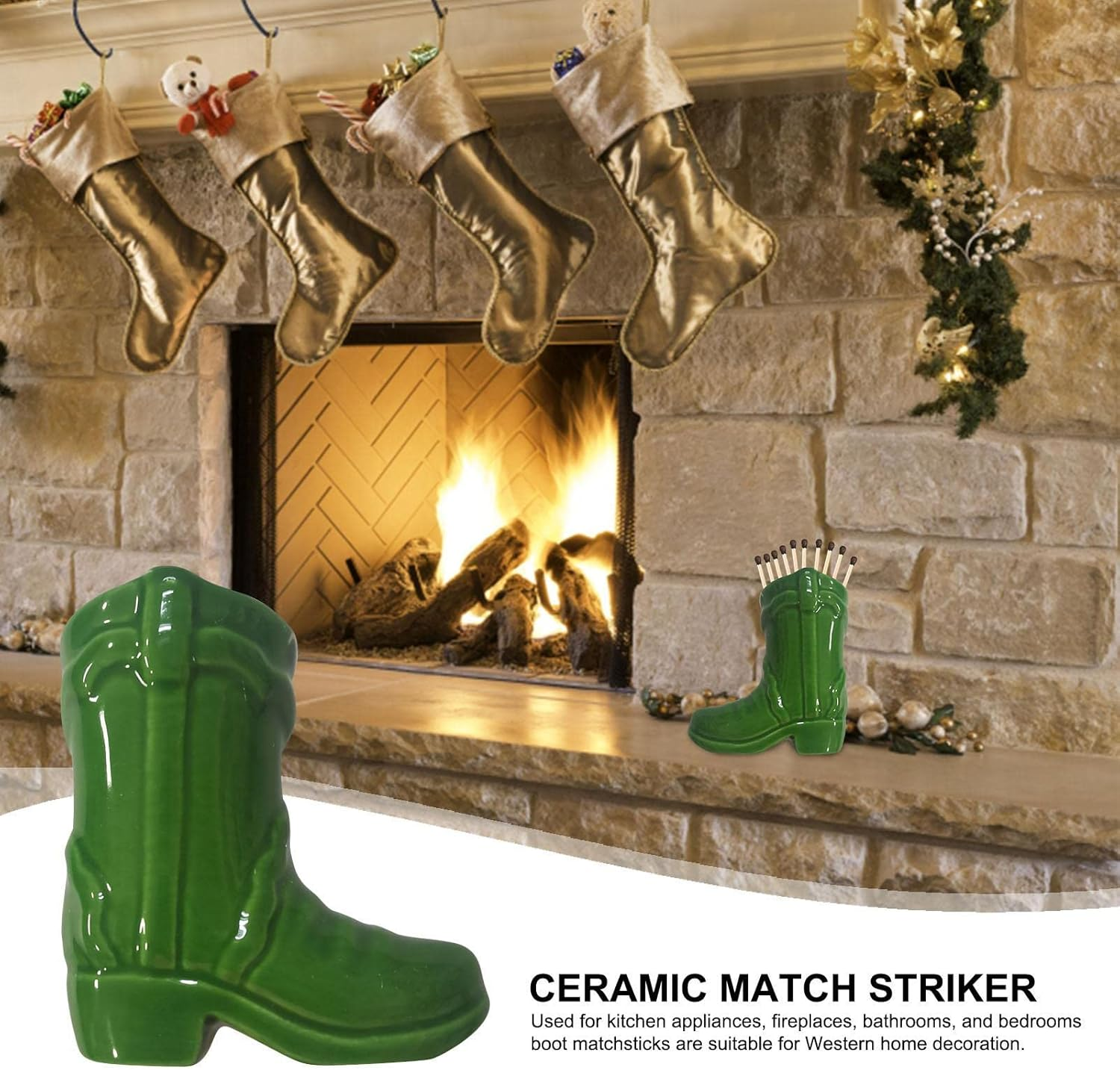 Boot Matchstick Holder - Long Match Sticks Holder - for Candle Fireplace Kitchen Long Match Stick Holder with Bottom Igniter Borato - Bright White (New Color) image number 2