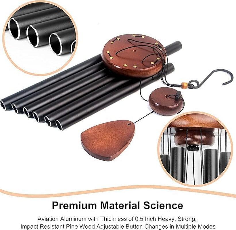 Wind Chimes with 6 Tuned Tubes & Pendant, Large Sympathy Wind-Chime, Classic Memorial Wind Chime for Outdoor Indoor Personalized Decor, Smooth Melodic Wind Chime for Garden Patio Balcony Home (Black) - Silver image number 3