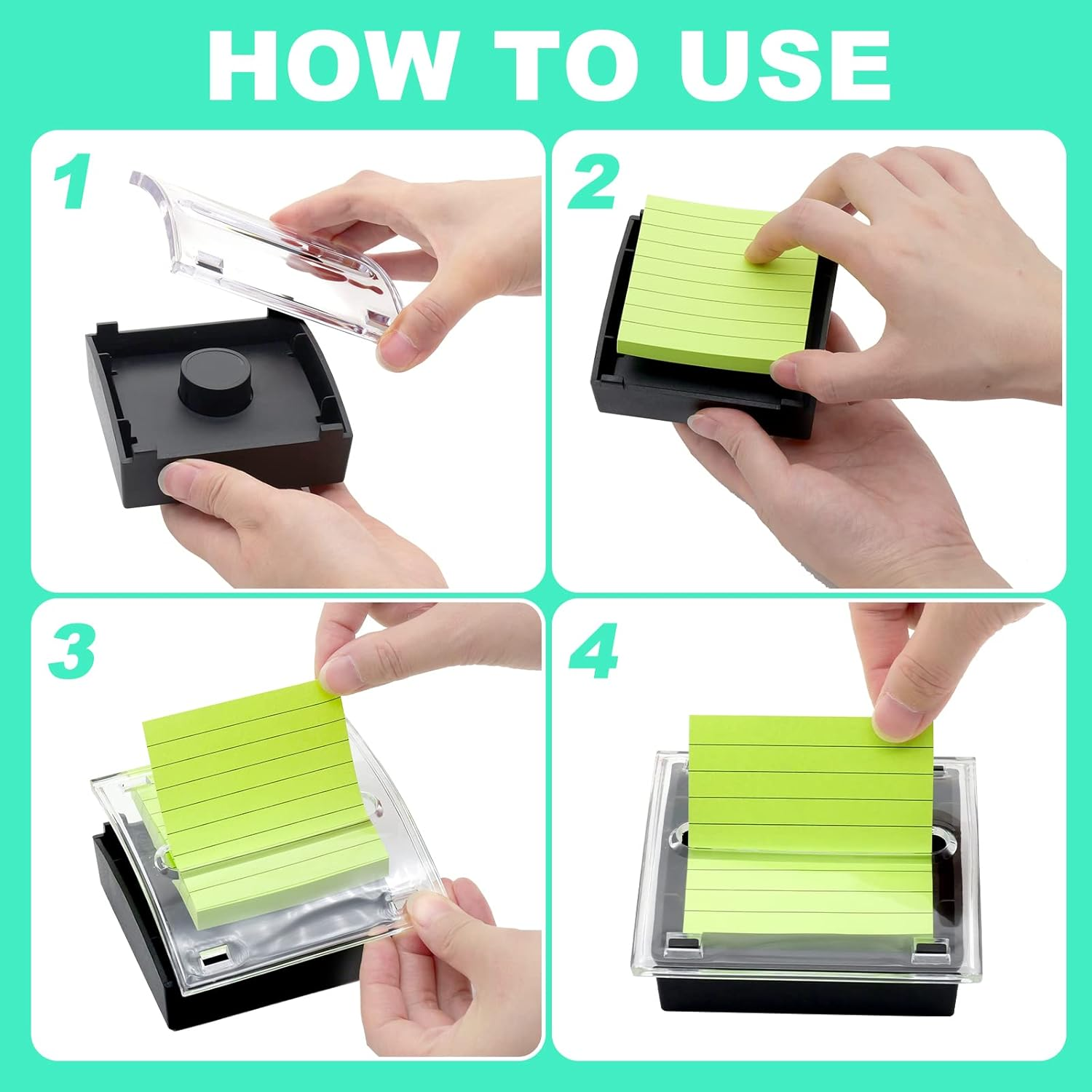 1 Pcs Pop up Sticky Note Dispenser Sticky Note Holder Pop up Note Dispenser Transparent Top for 3 X 3 Inch Sticky Notes School Office Home Store Black Base Clear Top (1) image number 4
