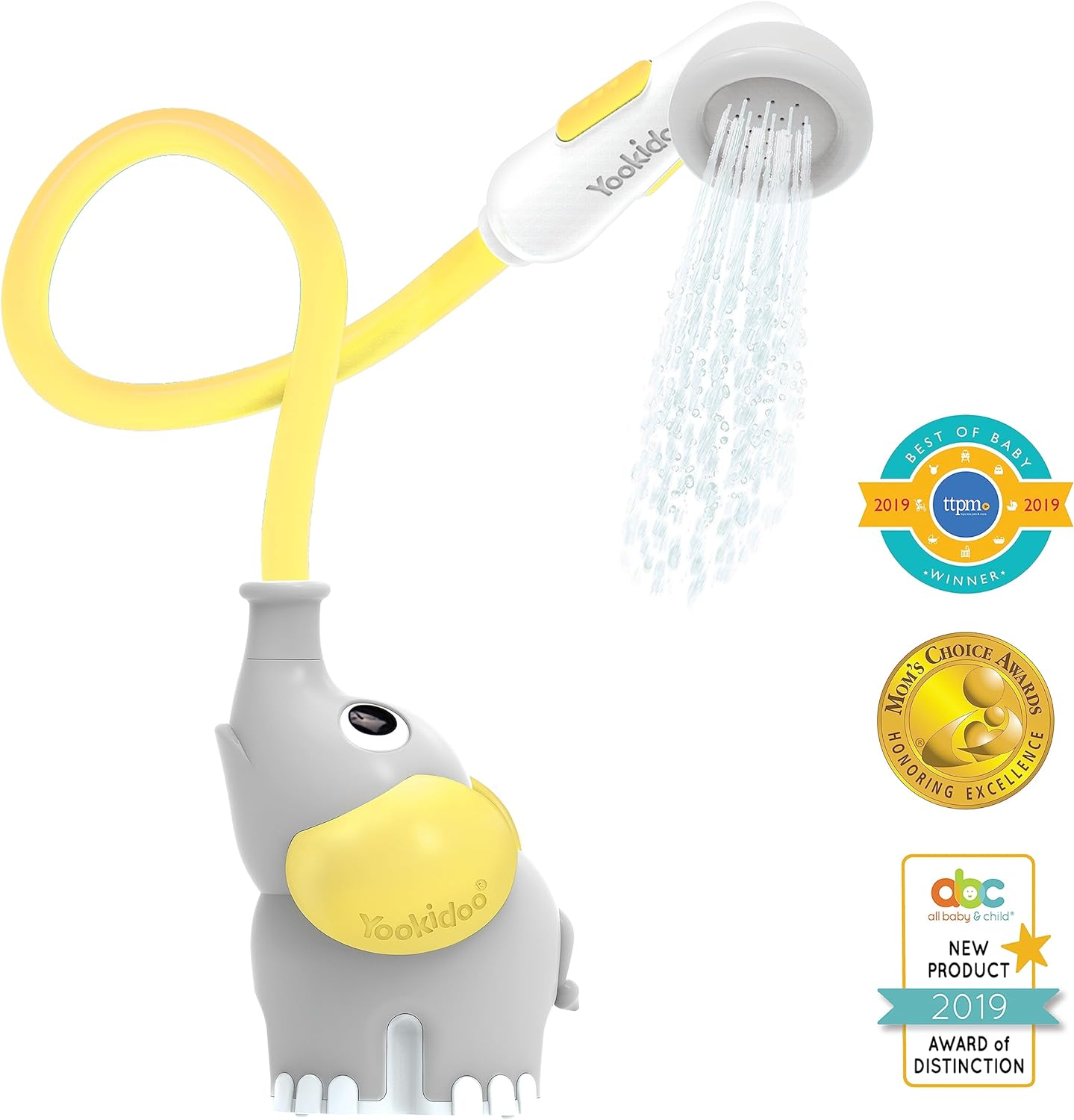 Yookidoo Baby Bath Shower Head - Elephant Water Pump with Trunk Spout Rinser - Control Water Flow from 2 Elephant Trunk Knobs for Maximum Fun in Tub or Sink for Newborn Babies(Yellow) - Blue And Orange image number 3