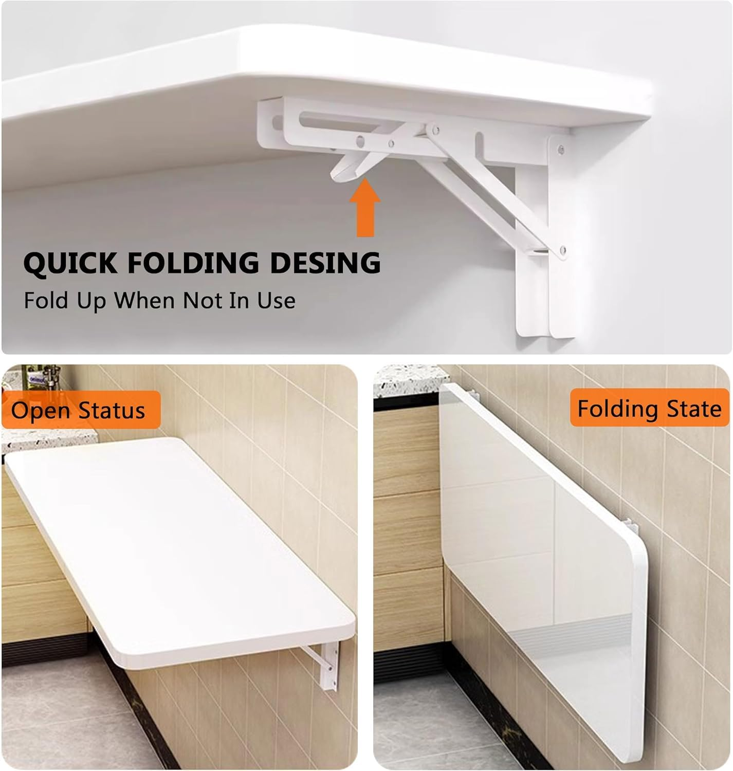 FANGXIN Wall Mounted Folding Table,Piano Baking Paint Waterproof Floating Desk for Small Spaces,Hanging Desk for Home Office Computer Workstation,Study Work Bench, Kitchen Dining (60&times;40Cm) image number 1
